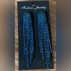 Long Tassel Sparkly Blue Earrings